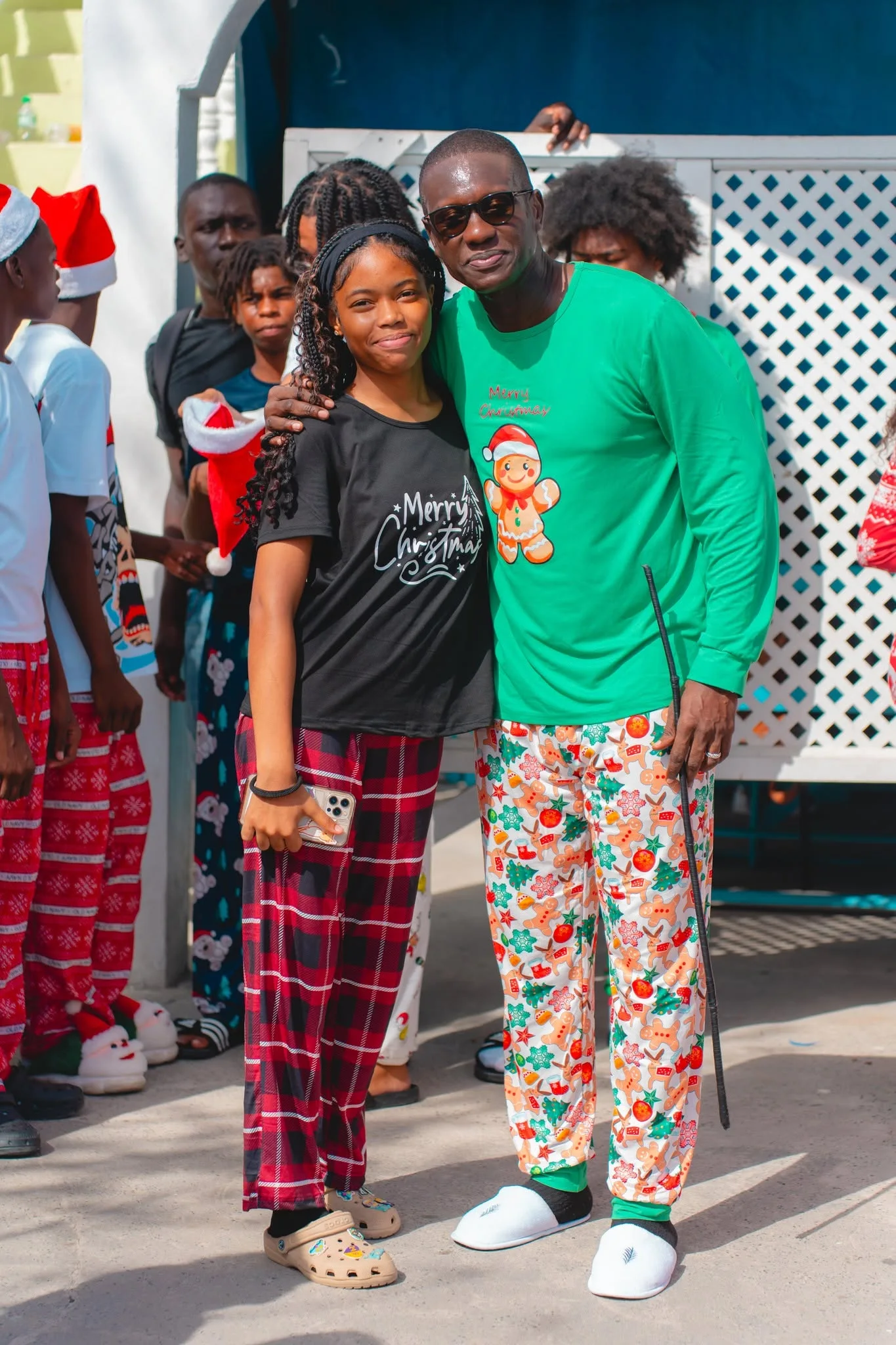 Festive pyjamas and friends at the school’s Christmas event.